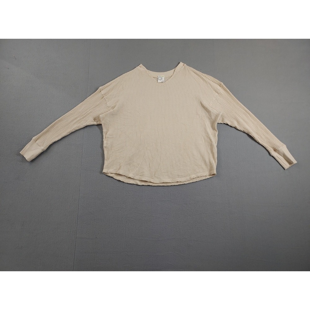 Offline By Aerie Women Cropped Sweater Top S Beige V Neck Pullover Logo Casual